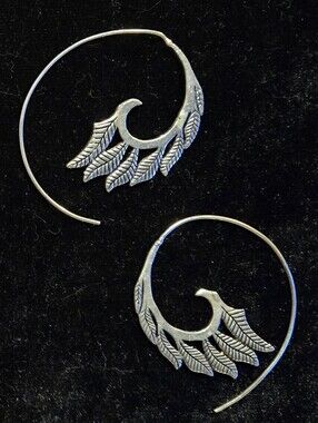 Bohemian Silver Leaf Spiral Hoop Earrings for Women